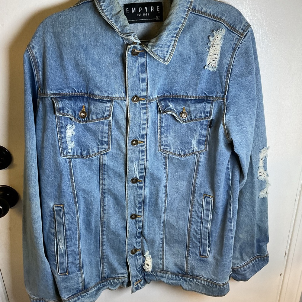 Empyre Light Blue Denim Distressed Jacket Large